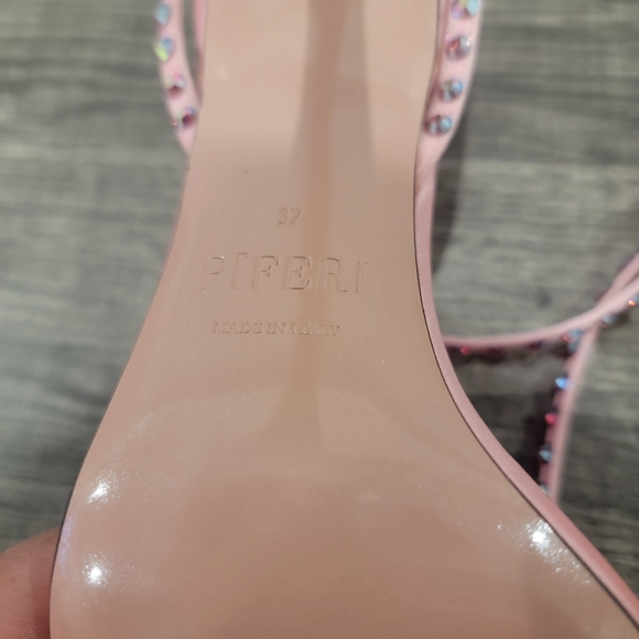 Piferi Satin Vegan Leather Ankle Wrap Stylish Pink Rhinestone Heels Size 37 Or 7 - Picture 6 of 14